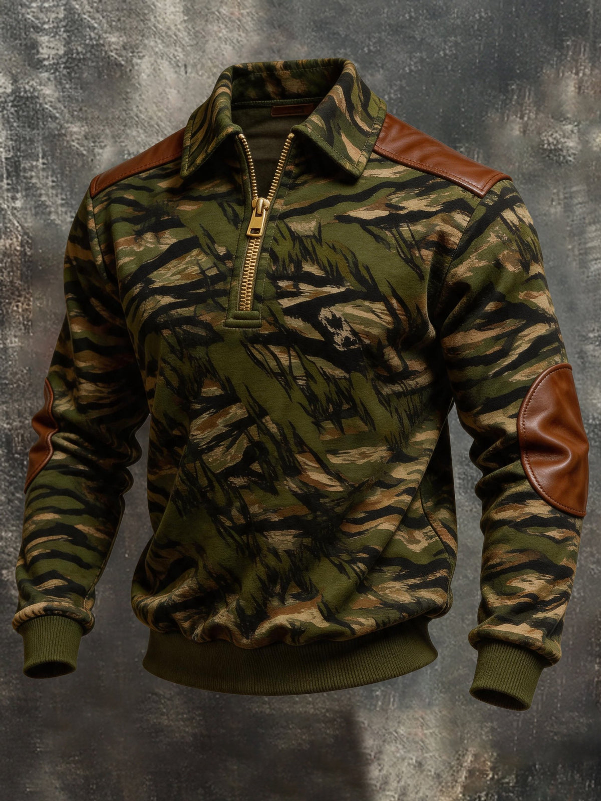 Men's Retro Color Block Print Color-Blocked Zip-Up Sweatshirt