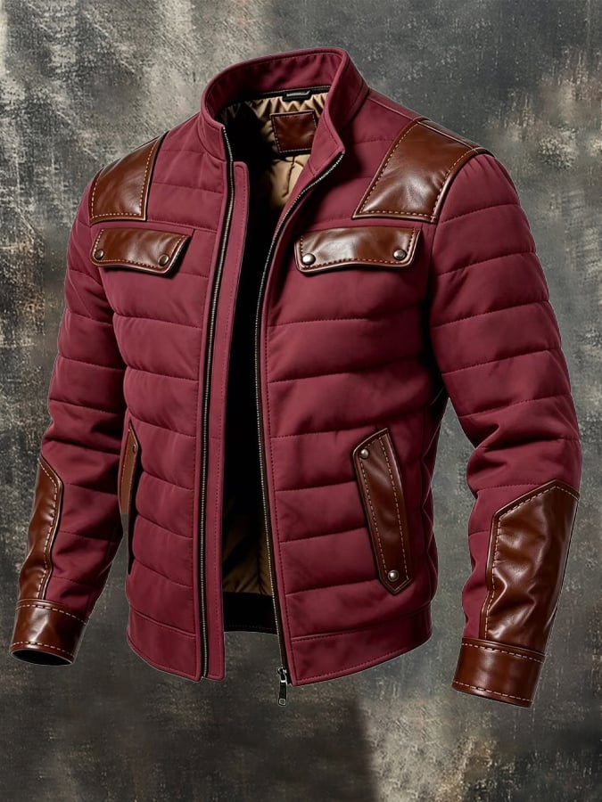 Men's Vintage-Style Quilted Padded Outdoor Jacket