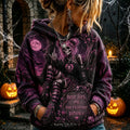 Vintage Distressed Pink And Purple Halloween Gothic Skull Girl Eerie Moon Bat Pattern Hoodie