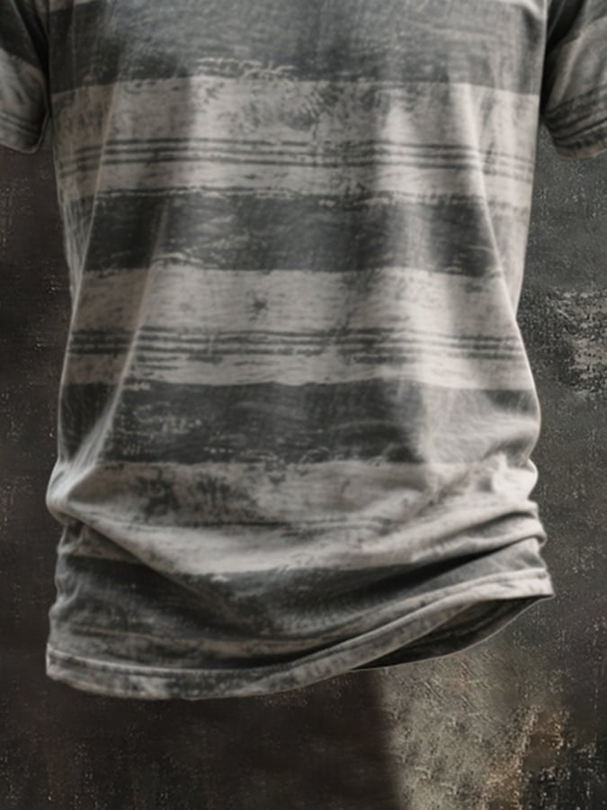 Men's retro striped round neck T-shirt