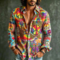 Men's Tie‐dye Peace Symbol Make Love Not War Print Long Sleeve Shirt