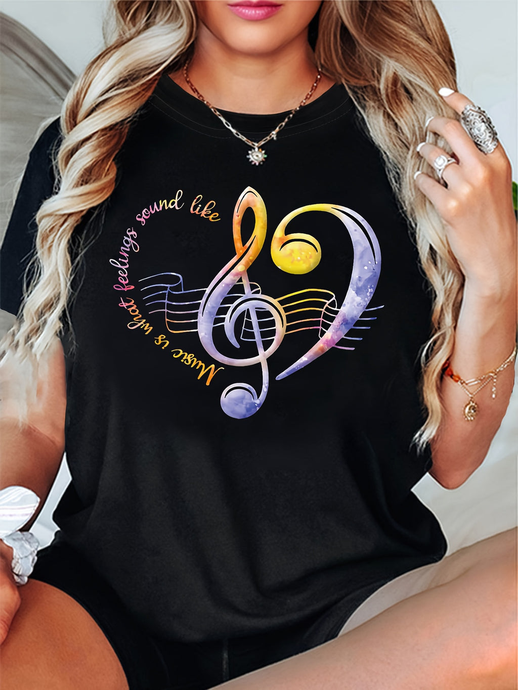 Watercolor Treble Clef Heart T-Shirt