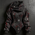 Women's Halloween Spiderweb Print Hoodie Two Piece Set