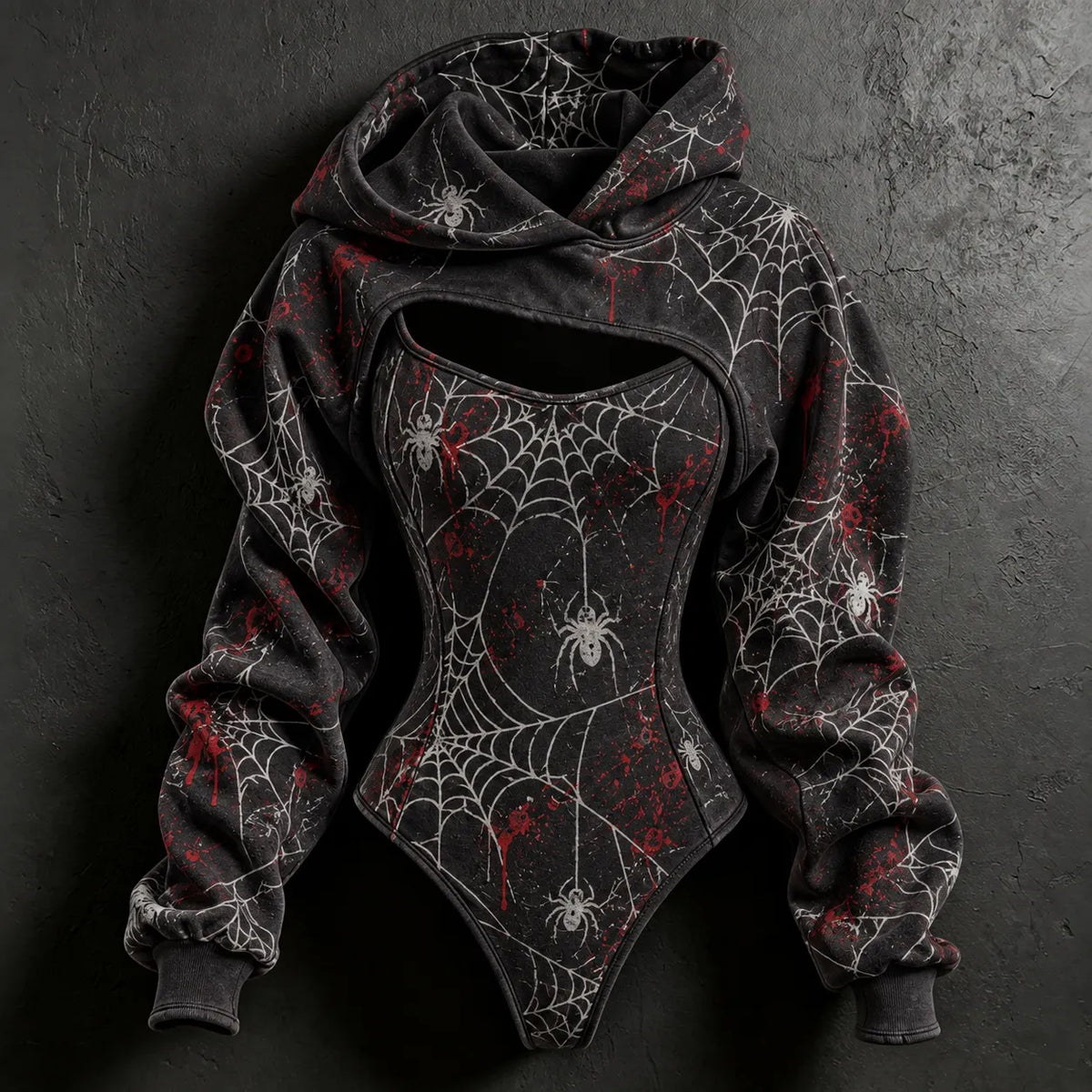 Women's Halloween Spiderweb Print Hoodie Two Piece Set