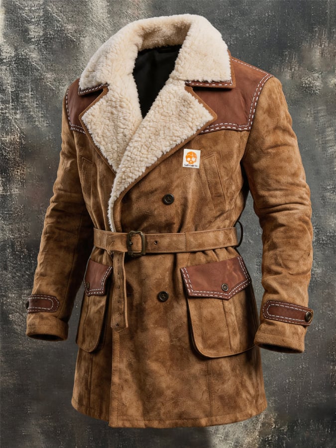 Men's Stylish Vintage-Style Faux Suede Mid-Length Trench Coat