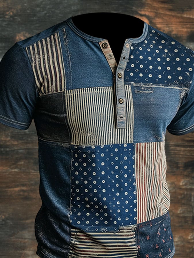Men's Henry T-shirt in washed cotton with a used look, short sleeves