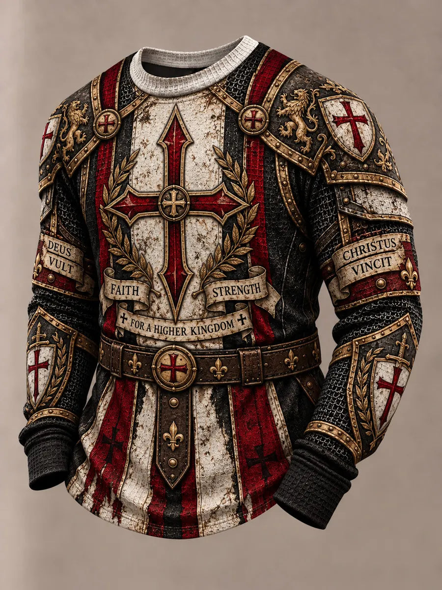 Men's Vintage "Faith Knight" Armor Graphic Casual Sweatshirt