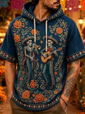 Men's Day Of The Dead Skeleton Musicians Floral Print Hooded T-Shirt
