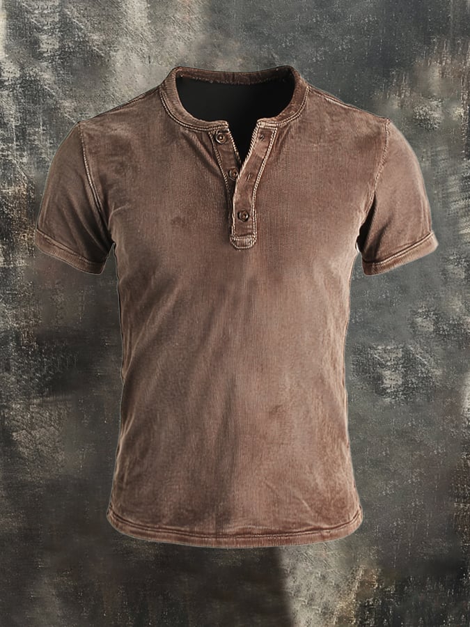 Men's Vintage Style Cotton Casual Henley Short Sleeve T-Shirt