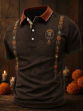 Men's Day Of The Dead Flowers Print Short Sleeve Polo Shirt