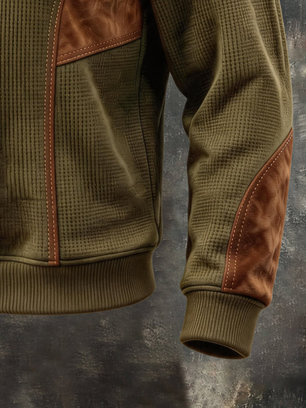 Men's Retro Faux Suede Panel V-Neck Sweatshirt