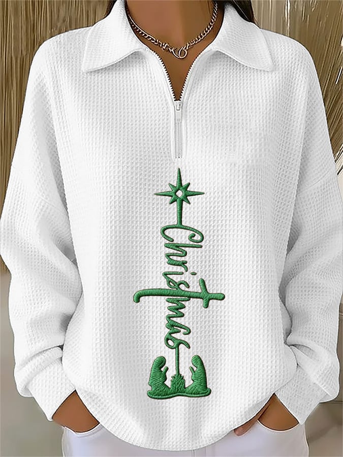 Women's Christmas Faith Print Waffle Chain Top