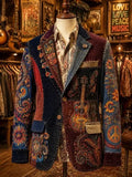 Men's Hippie Twisting Paisley Scrolls And Bright Sunflowers Print Blazer