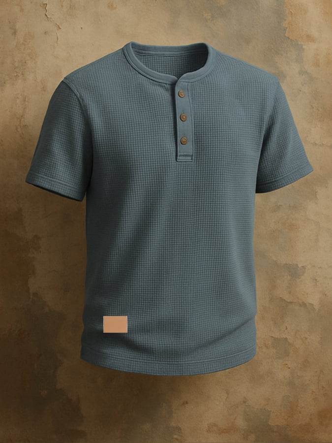 Men's casual waffle henley t-shirt, short sleeve