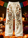 Men's Day Of The Dead Calavera Skull Vivid Bloom Print Pants