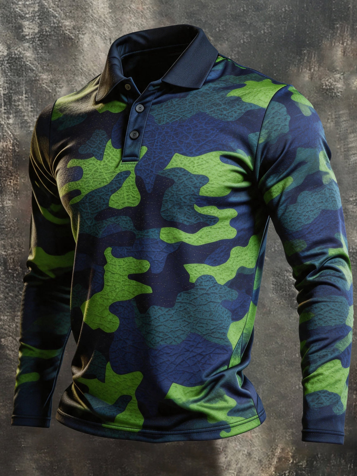 Men's Retro Color-Block Long-Sleeve Polo Shirt
