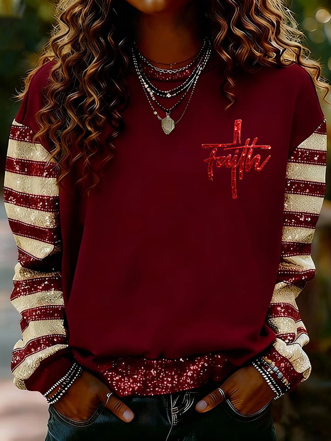 Women's Nativity Faith Art Print Casual Crew Neck Sweatshirt