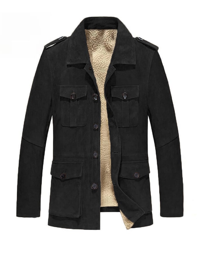 Men's Vintage Faux Suede Long Trench Coat – Fleece-Lined and Thickened for Warmth
