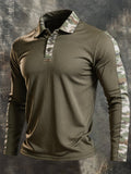 Men's Retro Color-Block Long-Sleeve Polo Shirt