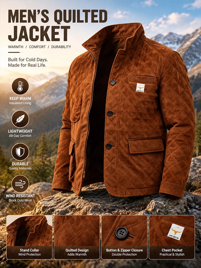 Men's Vintage-Style Quilted Outdoor Jacket
