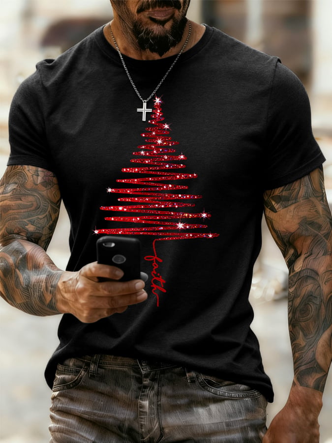 Men's Christmas Tree Print T-shirt