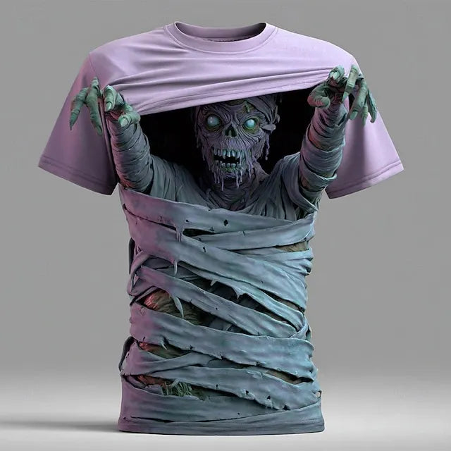 Men's Halloween Optical Illusion Bandage Zombies 3d Exaggerated Design Short Sleeve T-shirt