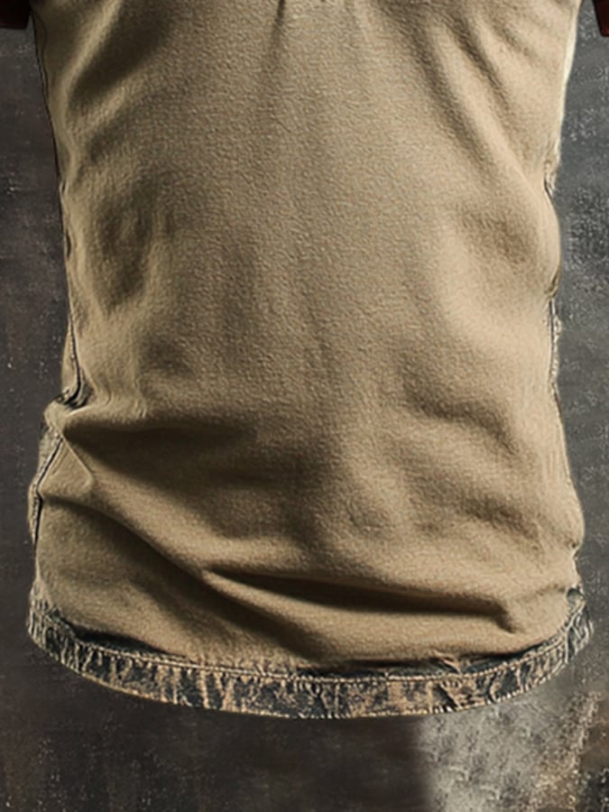 Men's Retro Colorblock Henley Short Sleeve T-Shirt