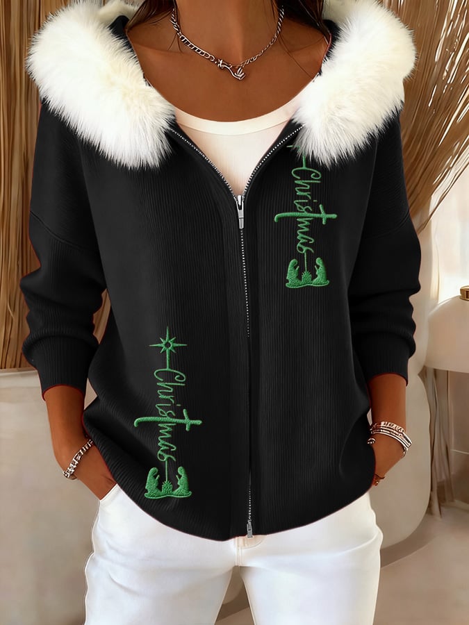 Women's Casual Christmas Faith Zipper Jacket