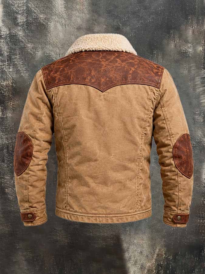 Men’s Vintage-Style Fleece-Lined Leather-Paneled Workwear Jacket