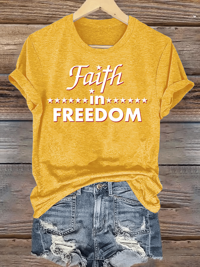 Women's Retro Faith In FREEDOM Print T-Shirt