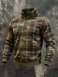 Men's Retro Color-Block Camouflage Print Quarter-Zip Sweatshirt
