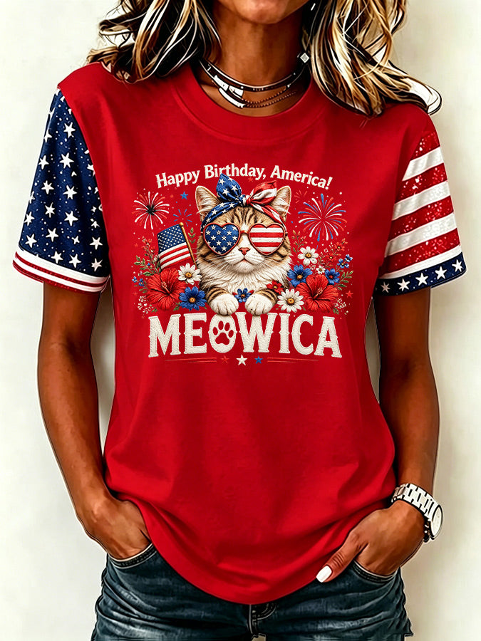 Women'S American Cat Printed Casual T-Shirt