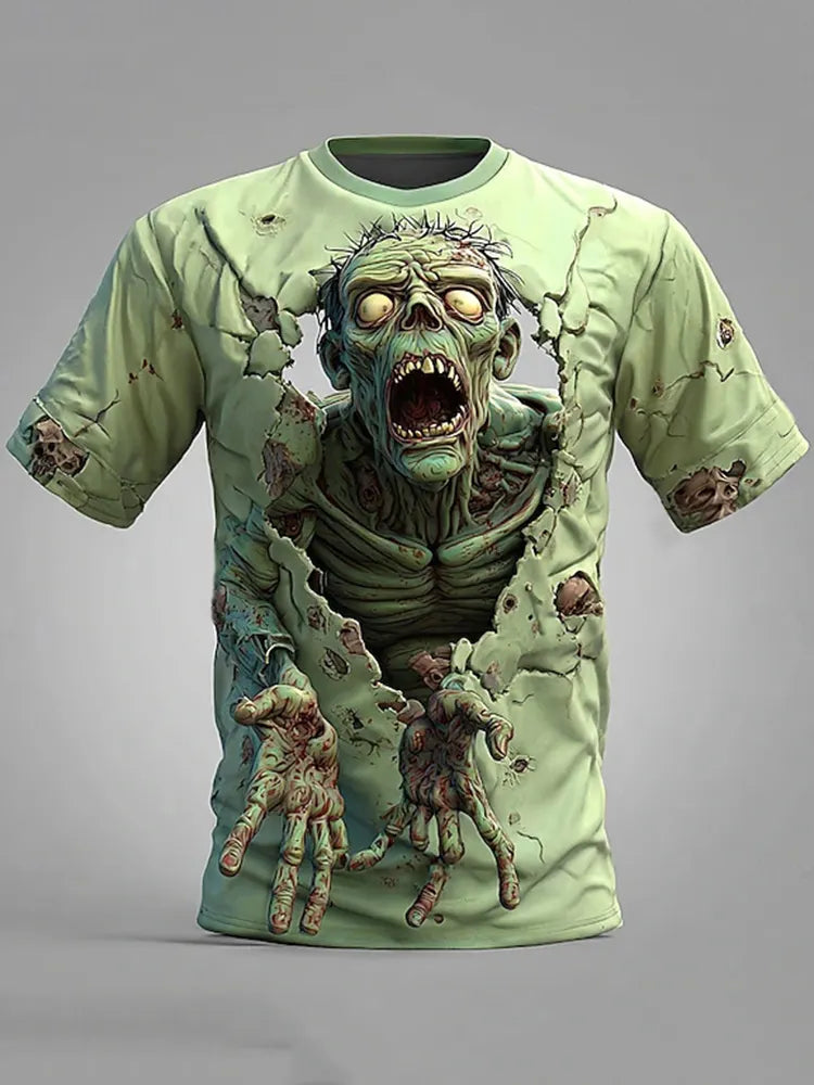 Men's Halloween Optical Illusion Zombies 3d Exaggerated Design Short Sleeve T-shirt