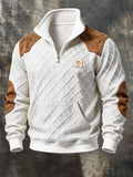 Men's Retro Textured Waffle-Knit Zip-Neck Sweatshirt