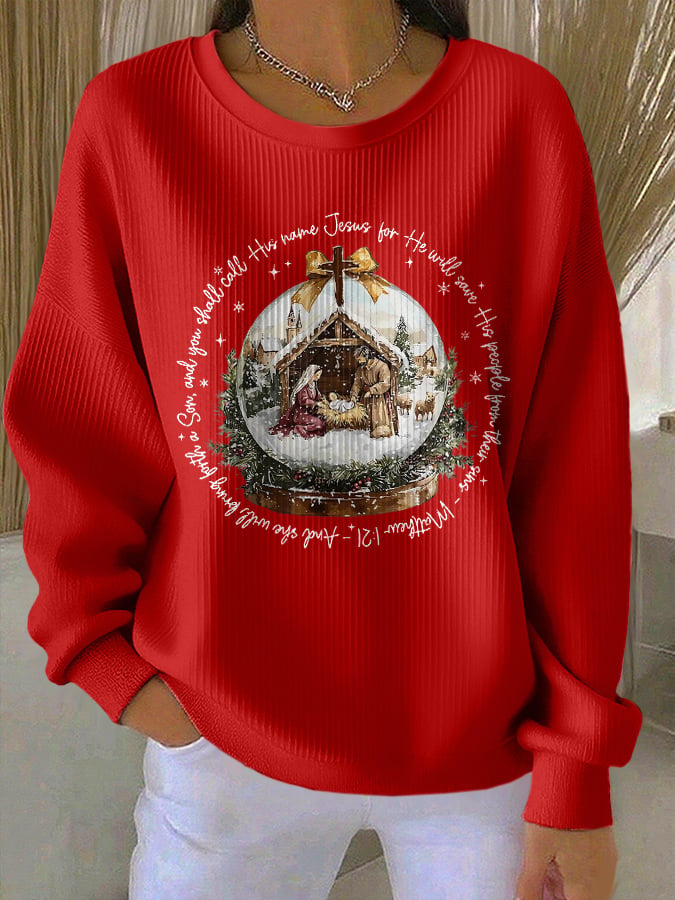 Retro Christmas And You Shall Call His Name Jesus, For He Will Save His People From Their Sins – Matthew 1:21 Print Sweatshirt