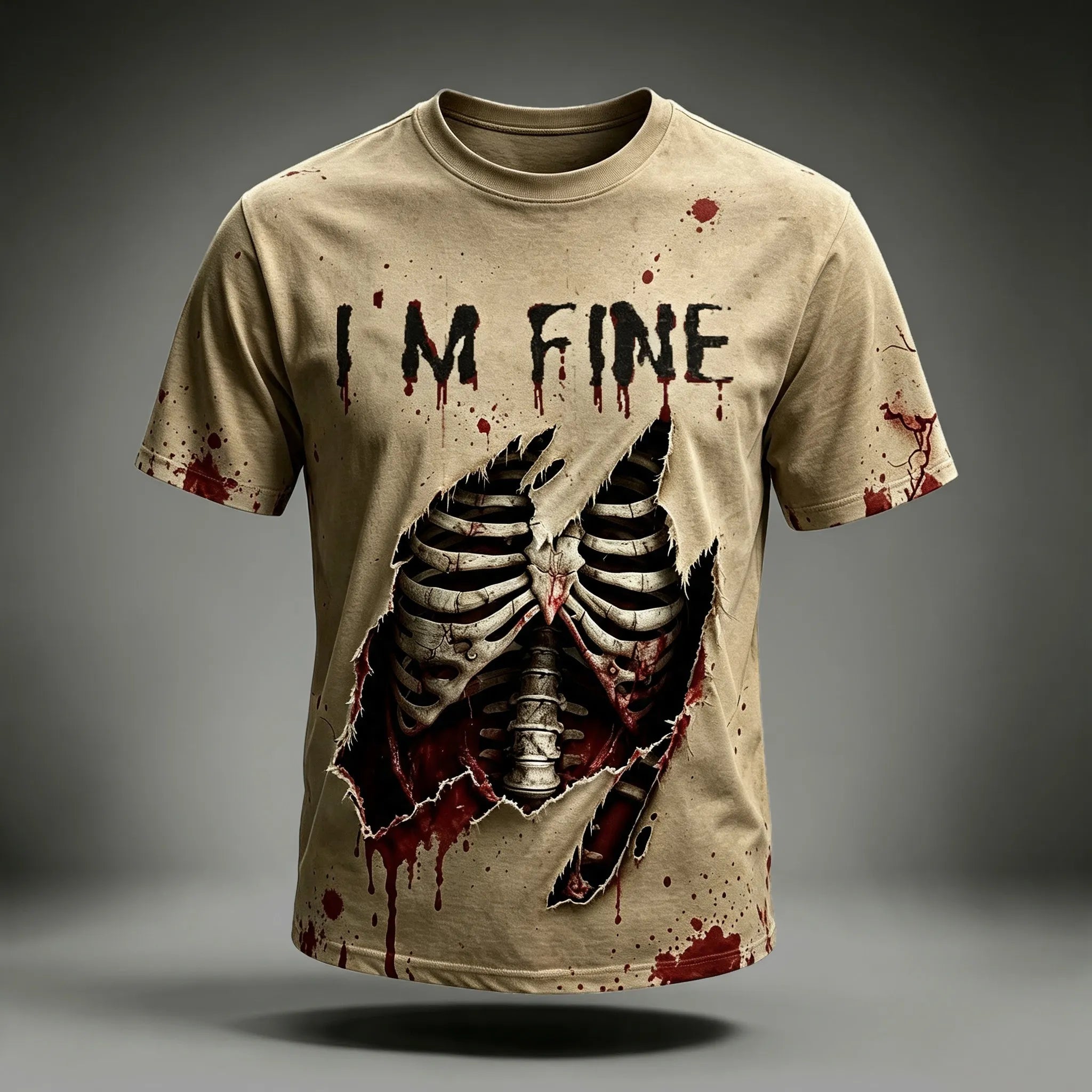 Men's I'm Fine Bloody Skull 3d Print Graphics Short Sleeve Crewneck T-shirt