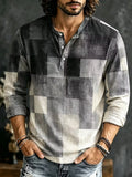 Men's Gradient Geometric Print Henry Collar Long Sleeve T-Shirt