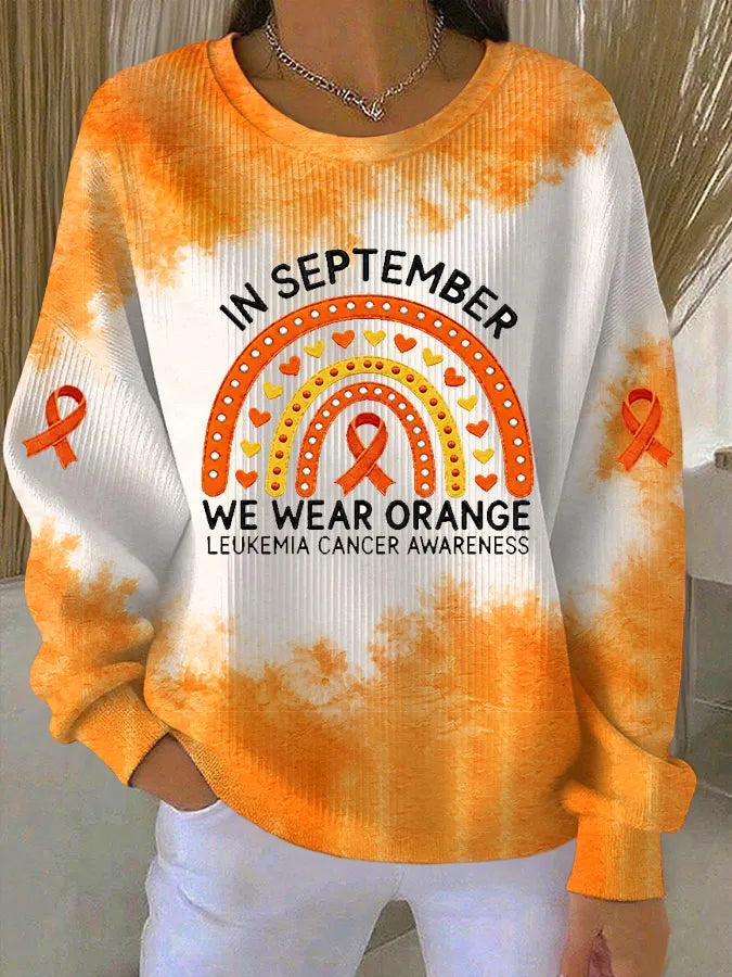 Women's IN SEPTEMBER WE WEAR ORANGE LEUKEMIA CANCER AWARENESS Print Crew Neck Sweatshirt