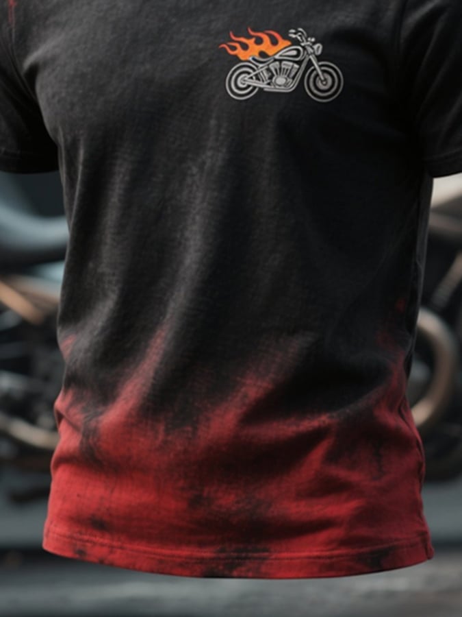Men's retro gradient flame print round neck short sleeve T-shirt