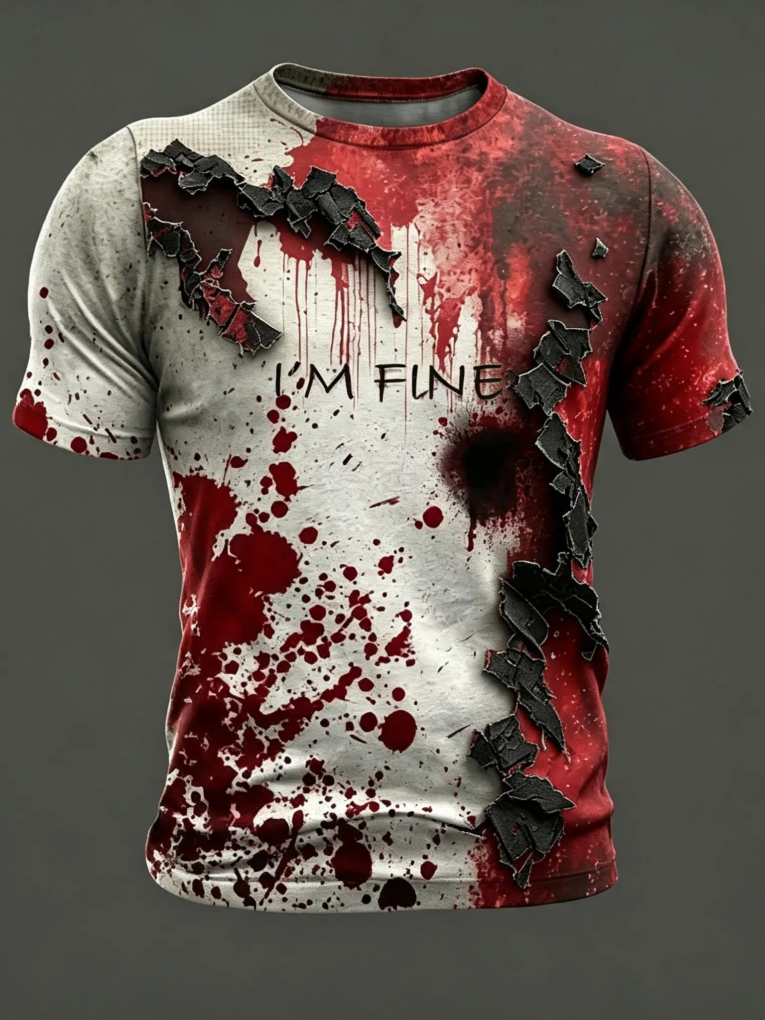 Men's Classic Halloween Bloodstain I'm Fine Art Short Sleeve T-shirt