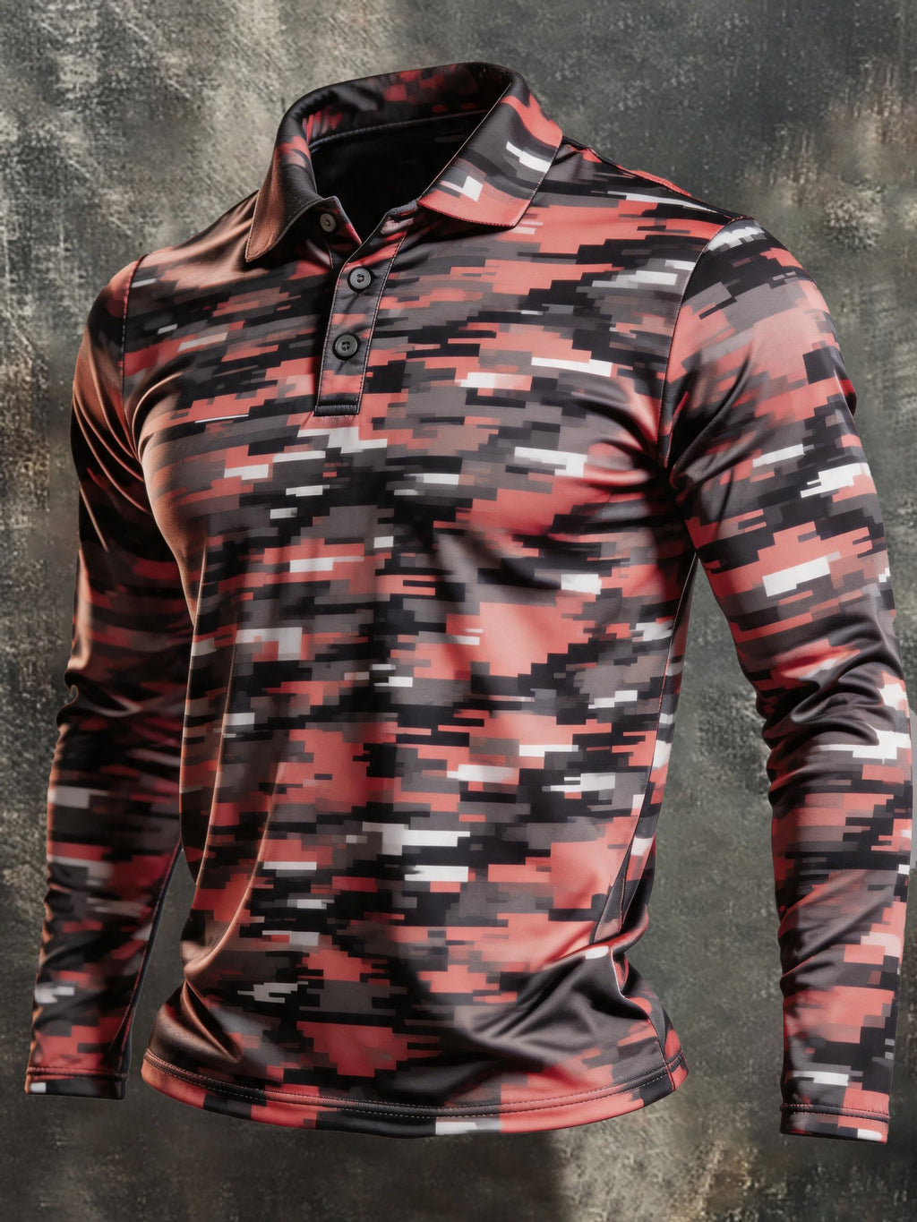 Men's Retro Color-Block Long-Sleeve Polo Shirt