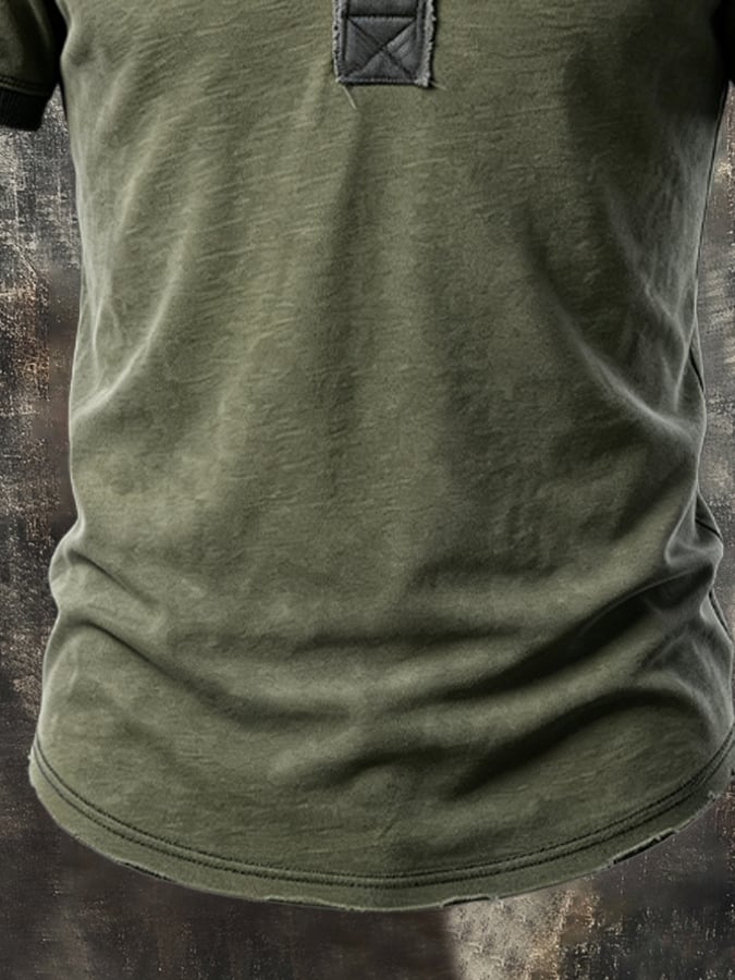 Men's Retro Color-Block Henley T-Shirt
