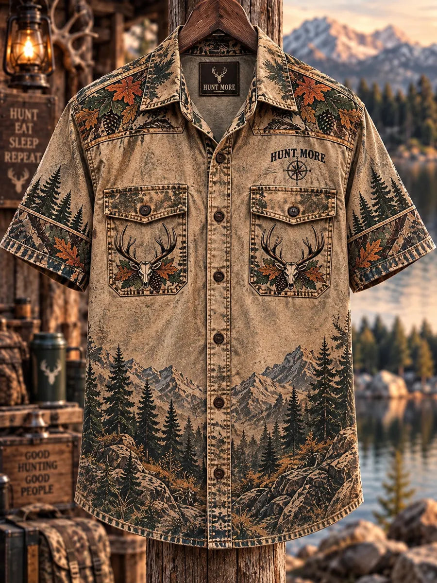 Men’s Vintage Hunting Culture Print Short Sleeve Shirt