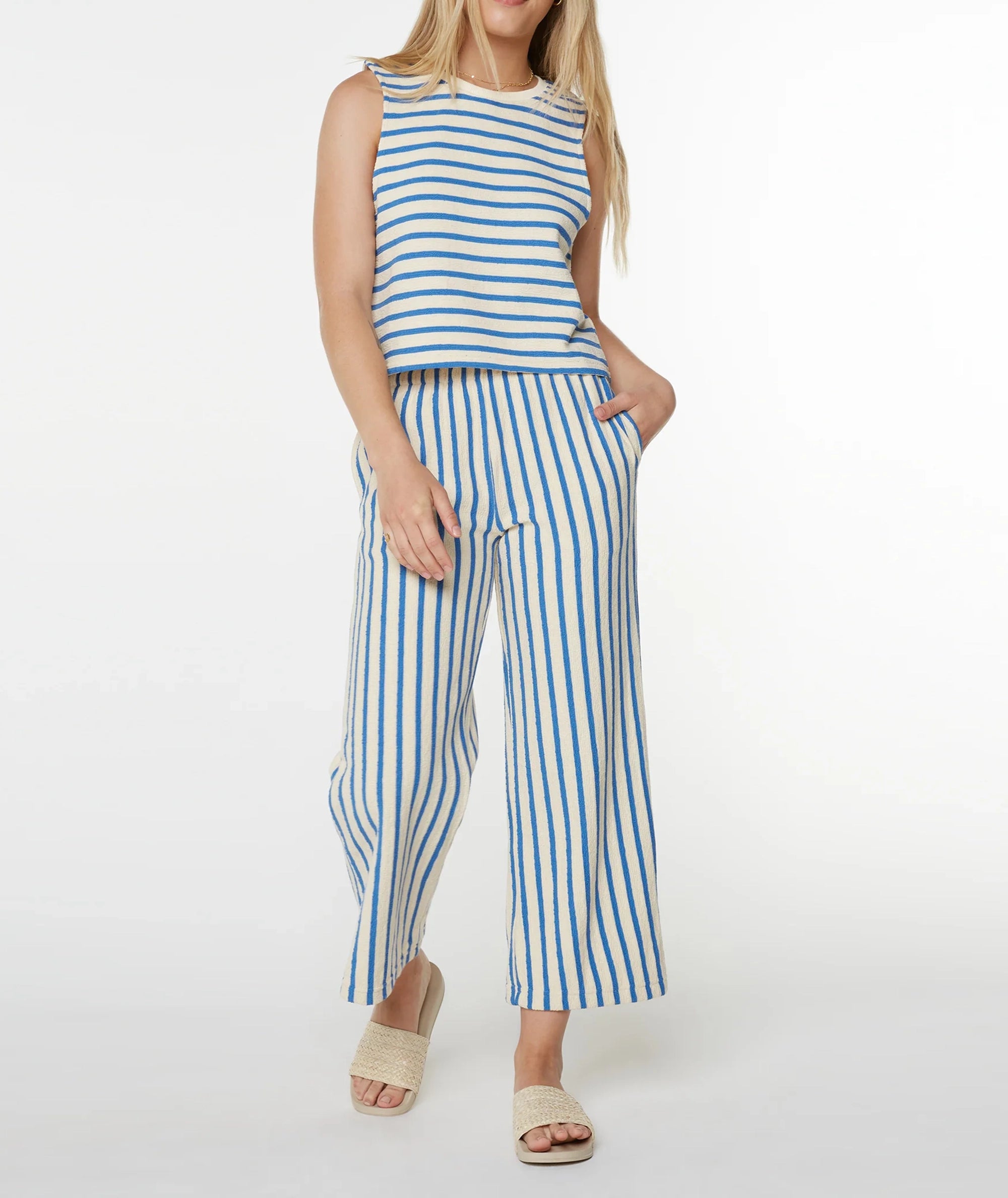 Striped Round-Neck Sleeveless Pure Cotton Vest