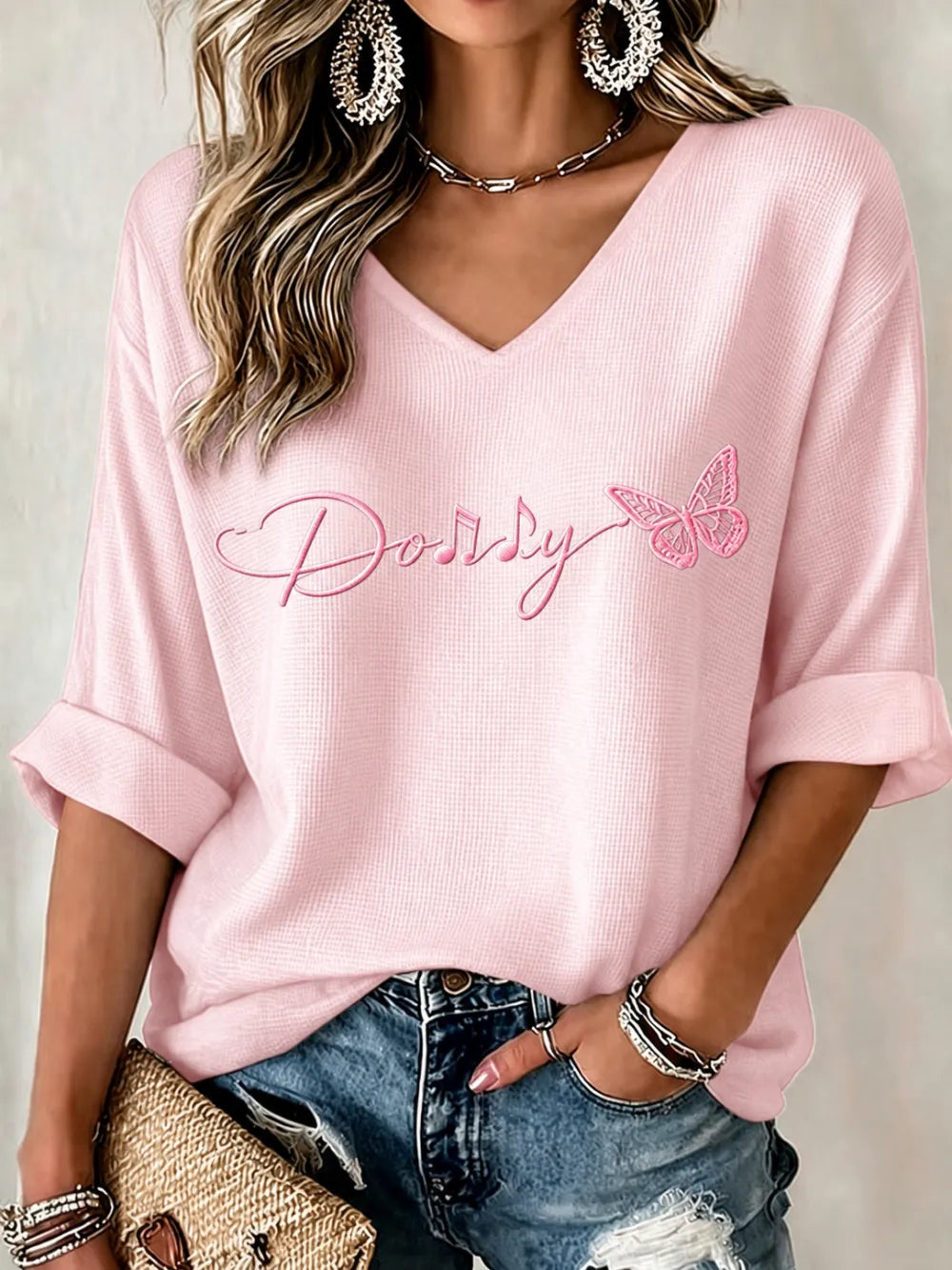 Women'S Commemorative Printed Waffle Top