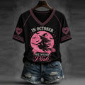 Women's Halloween Witch Broom Print Art V-neck Casual Top