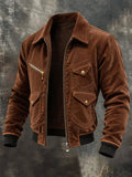 Men’s Vintage Ribbed Multi-Pocket Stand-Collar Jacket