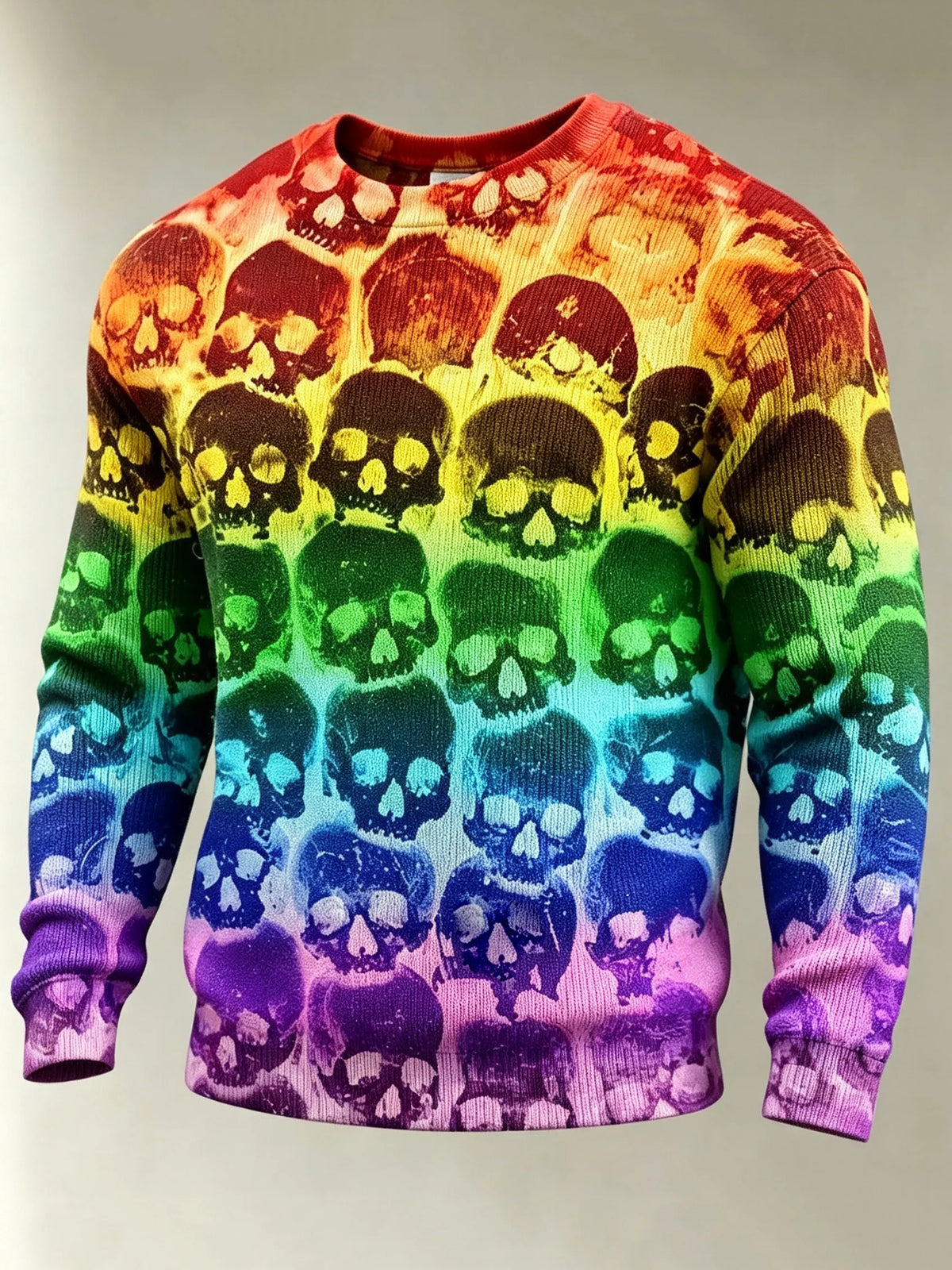 Men's Rainbow Skull Print Sweater