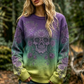 Women's Retro Viking Skull And Rose Pattern Casual Warm  Sweater