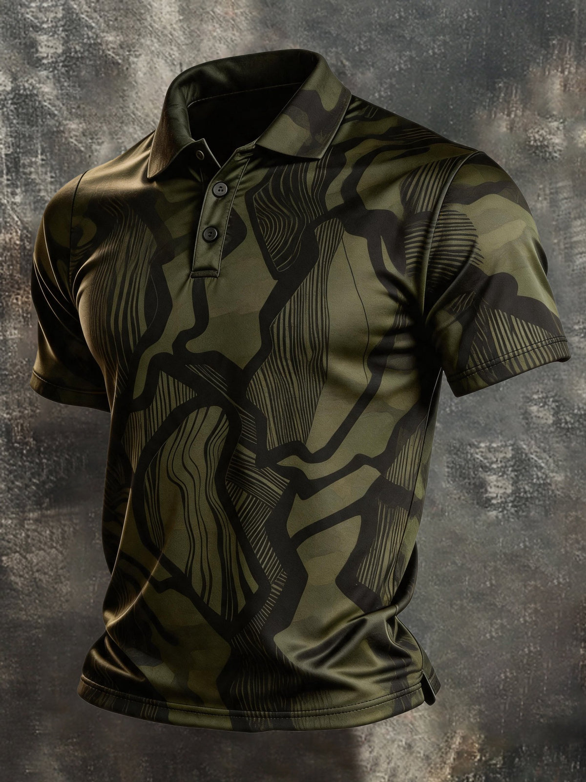 Men's Retro Color-Block Camouflage Short-Sleeve Polo Shirt